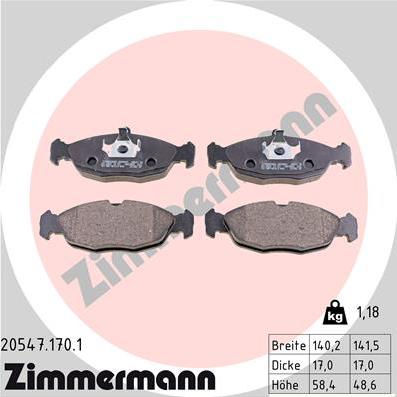 Zimmermann 20547.170.1 - Тормозные колодки, дисковые, комплект autospares.lv