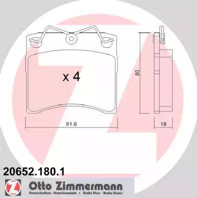 Zimmermann 20652.180.1 - Тормозные колодки, дисковые, комплект autospares.lv