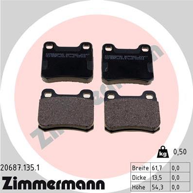 Zimmermann 20687.135.1 - Тормозные колодки, дисковые, комплект autospares.lv