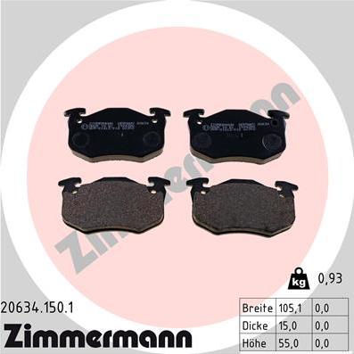 Zimmermann 20634.150.1 - Тормозные колодки, дисковые, комплект autospares.lv