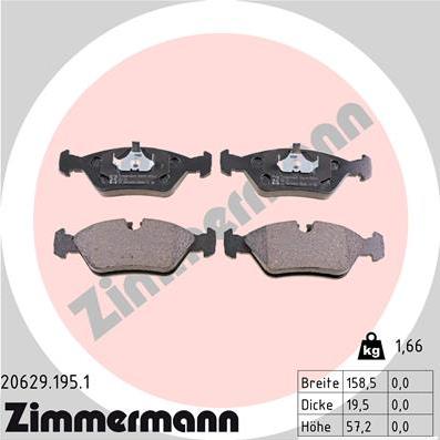 Zimmermann 20629.195.1 - Тормозные колодки, дисковые, комплект autospares.lv