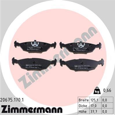 Zimmermann 20675.170.1 - Тормозные колодки, дисковые, комплект autospares.lv