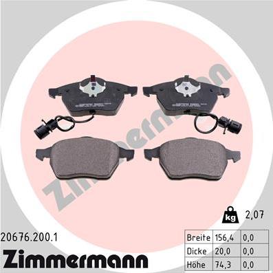 Zimmermann 20676.200.1 - Тормозные колодки, дисковые, комплект autospares.lv