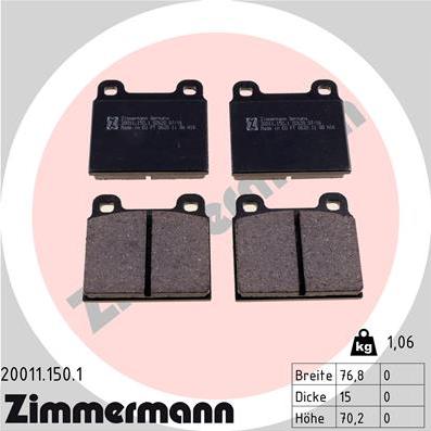 Zimmermann 20011.150.1 - Тормозные колодки, дисковые, комплект autospares.lv