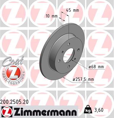 Zimmermann 200.2505.20 - Тормозной диск autospares.lv