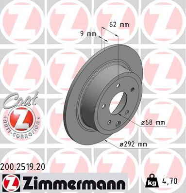 Zimmermann 200.2519.20 - Тормозной диск autospares.lv