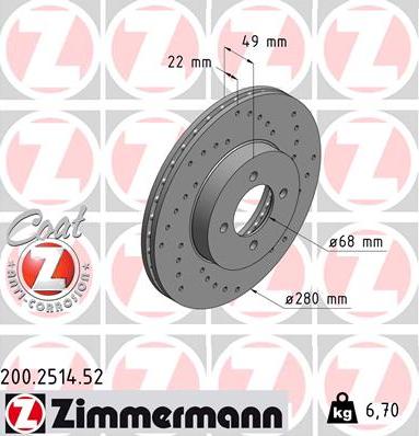 Zimmermann 200.2514.52 - Тормозной диск autospares.lv