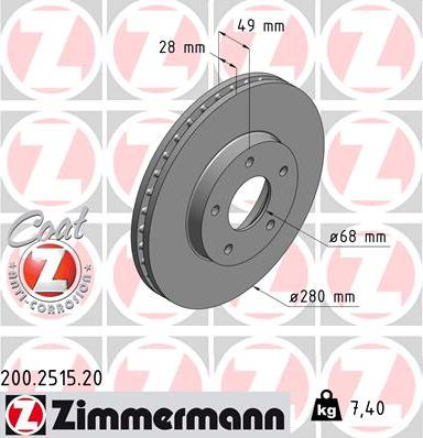 Zimmermann 200.2515.20 - Тормозной диск autospares.lv
