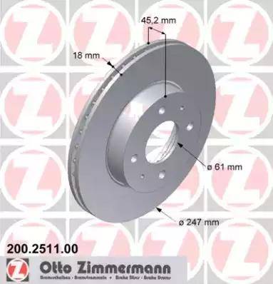 Zimmermann 200.2511.00 - Тормозной диск autospares.lv