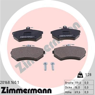 Zimmermann 20168.160.1 - Тормозные колодки, дисковые, комплект autospares.lv