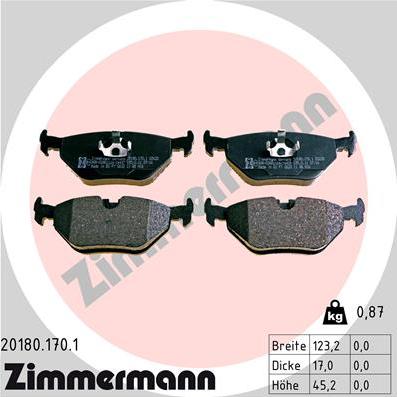 Zimmermann 20180.170.1 - Тормозные колодки, дисковые, комплект autospares.lv