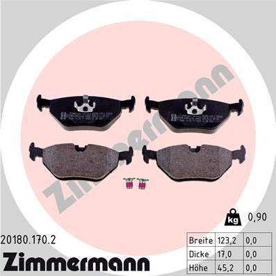 Zimmermann 20180.170.2 - Тормозные колодки, дисковые, комплект autospares.lv