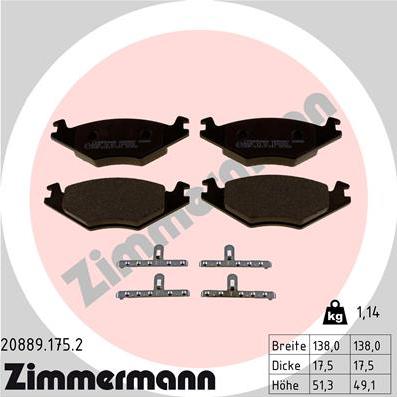 Zimmermann 20889.175.2 - Тормозные колодки, дисковые, комплект autospares.lv