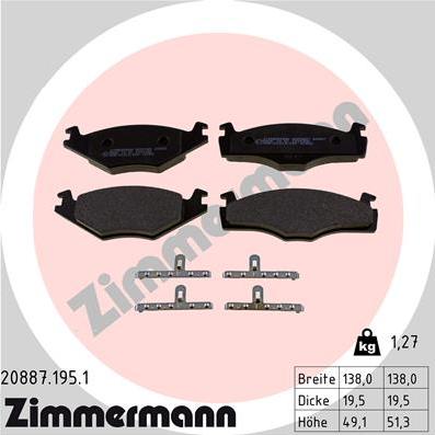 Zimmermann 20887.195.1 - Тормозные колодки, дисковые, комплект autospares.lv