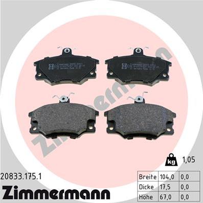 Zimmermann 20833.175.1 - Тормозные колодки, дисковые, комплект autospares.lv