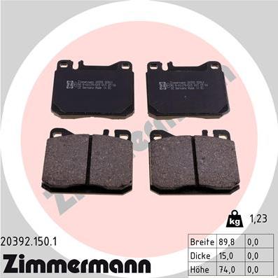 Zimmermann 20392.150.1 - Тормозные колодки, дисковые, комплект autospares.lv