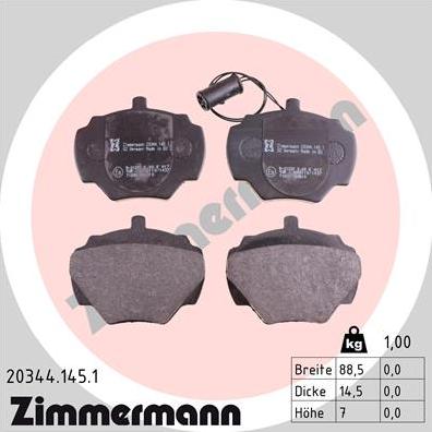 Zimmermann 20344.145.1 - Тормозные колодки, дисковые, комплект autospares.lv