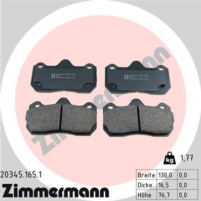 Zimmermann 20345.165.1 - Тормозные колодки, дисковые, комплект autospares.lv
