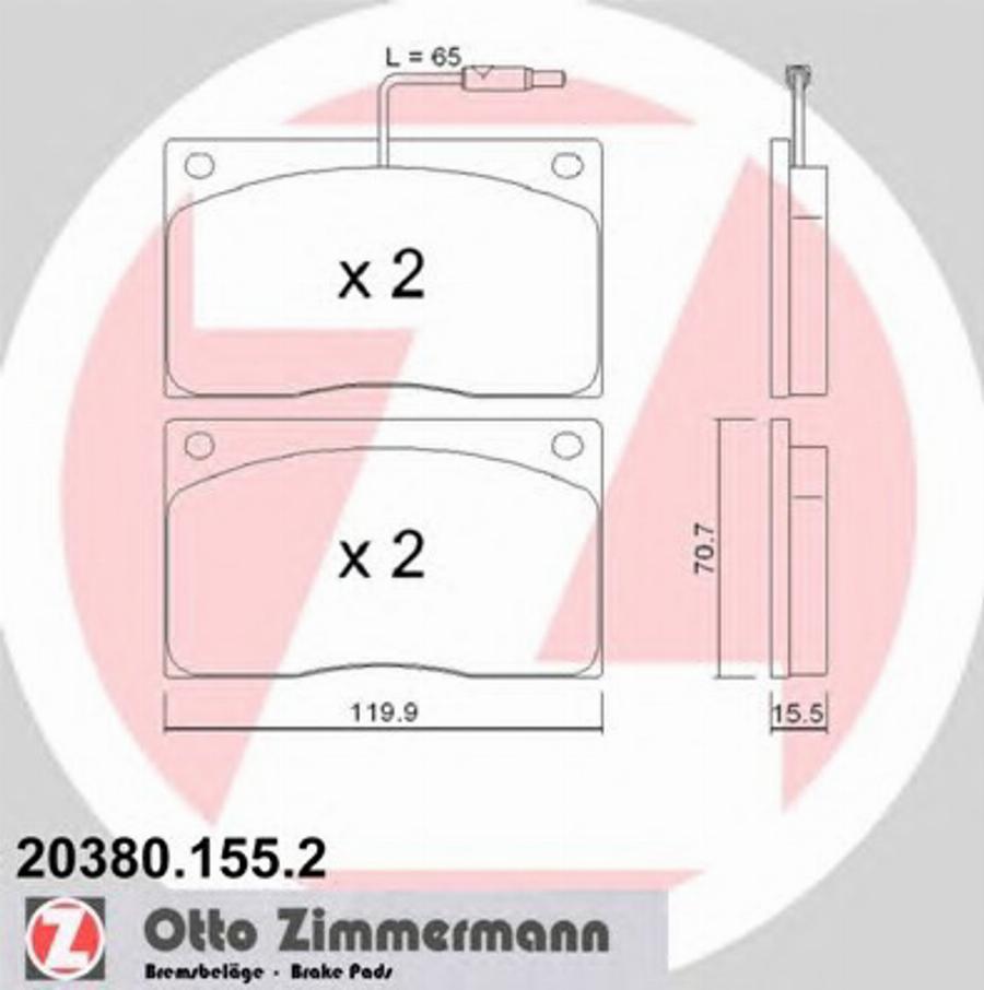 Zimmermann 203801552 - Тормозные колодки, дисковые, комплект autospares.lv