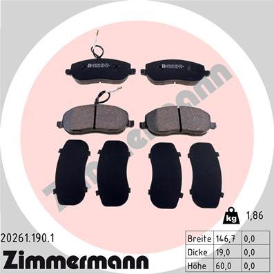 Zimmermann 20261.190.1 - Тормозные колодки, дисковые, комплект autospares.lv