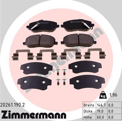 Zimmermann 20261.190.2 - Тормозные колодки, дисковые, комплект autospares.lv