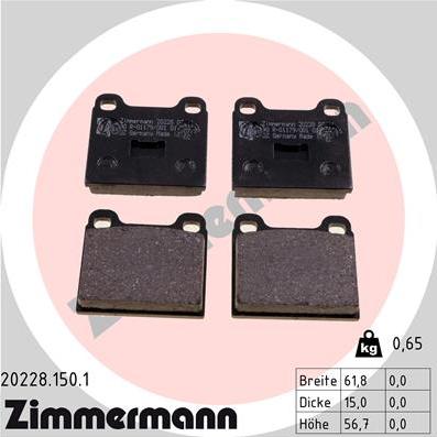 Zimmermann 20228.150.1 - Тормозные колодки, дисковые, комплект autospares.lv