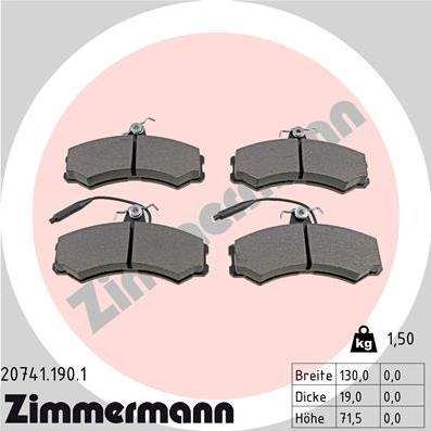 Zimmermann 20741.190.1 - Тормозные колодки, дисковые, комплект autospares.lv