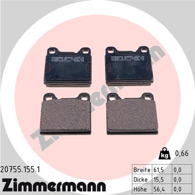 Zimmermann 20755.155.1 - Тормозные колодки, дисковые, комплект autospares.lv