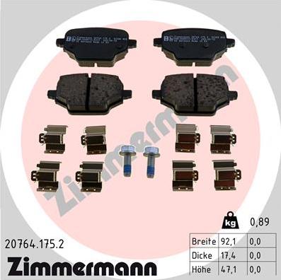 Zimmermann 20764.175.2 - Тормозные колодки, дисковые, комплект autospares.lv