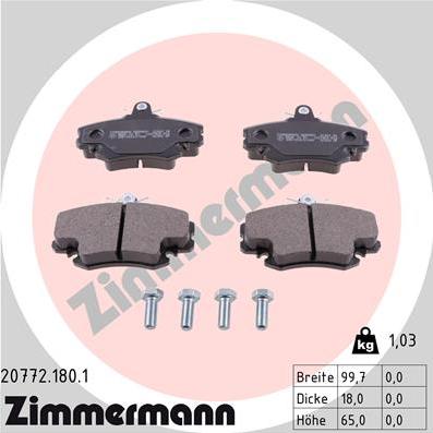 Zimmermann 20772.180.1 - Тормозные колодки, дисковые, комплект autospares.lv