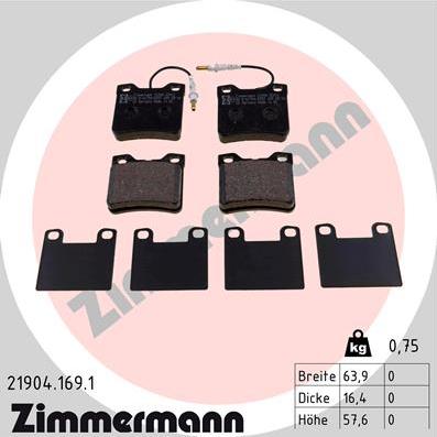 Zimmermann 21904.169.1 - Тормозные колодки, дисковые, комплект autospares.lv