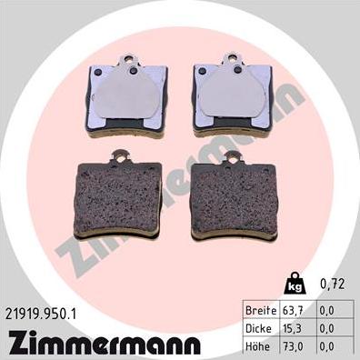 Zimmermann 21919.950.1 - Тормозные колодки, дисковые, комплект autospares.lv