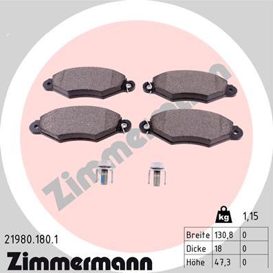 Zimmermann 21980.180.1 - Тормозные колодки, дисковые, комплект autospares.lv