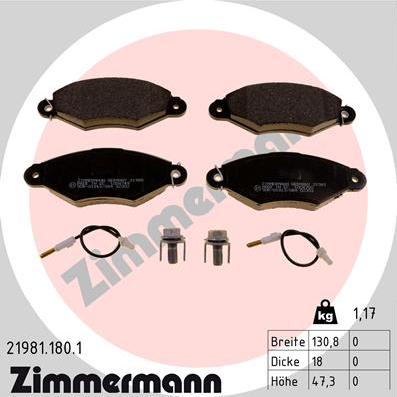 Zimmermann 21981.180.1 - Тормозные колодки, дисковые, комплект autospares.lv