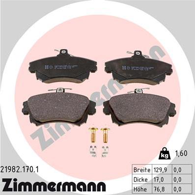 Zimmermann 21982.170.1 - Тормозные колодки, дисковые, комплект autospares.lv