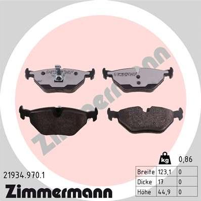 Zimmermann 21934.970.1 - Тормозные колодки, дисковые, комплект autospares.lv
