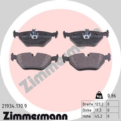 Zimmermann 21934.170.9 - Тормозные колодки, дисковые, комплект autospares.lv