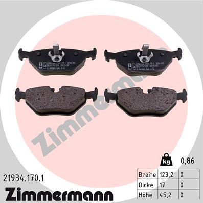 Zimmermann 21934.170.1 - Тормозные колодки, дисковые, комплект autospares.lv
