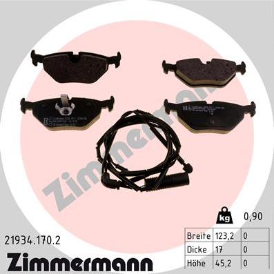 Zimmermann 21934.170.2 - Тормозные колодки, дисковые, комплект autospares.lv