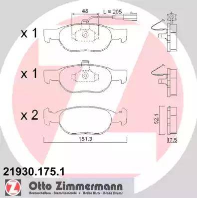 Zimmermann 21930.175.1 - Тормозные колодки, дисковые, комплект autospares.lv
