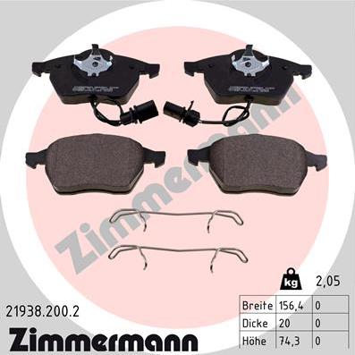 Zimmermann 21938.200.2 - Тормозные колодки, дисковые, комплект autospares.lv