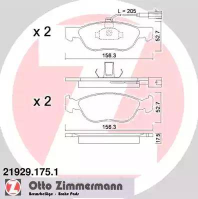 Zimmermann 21929.175.1 - Тормозные колодки, дисковые, комплект autospares.lv