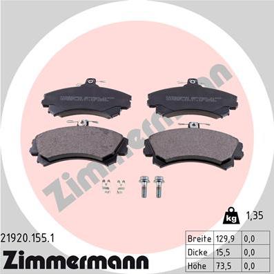 Zimmermann 21920.155.1 - Тормозные колодки, дисковые, комплект autospares.lv