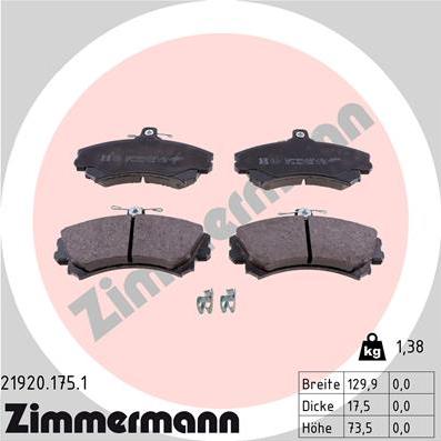 Zimmermann 21920.175.1 - Тормозные колодки, дисковые, комплект autospares.lv