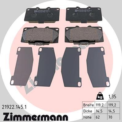 Zimmermann 21922.145.1 - Тормозные колодки, дисковые, комплект autospares.lv