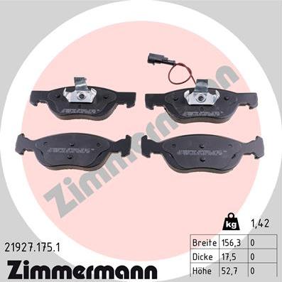 Zimmermann 21927.175.1 - Тормозные колодки, дисковые, комплект autospares.lv