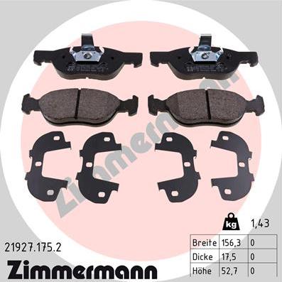 Zimmermann 21927.175.2 - Тормозные колодки, дисковые, комплект autospares.lv