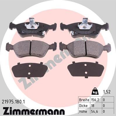 Zimmermann 21975.180.1 - Тормозные колодки, дисковые, комплект autospares.lv