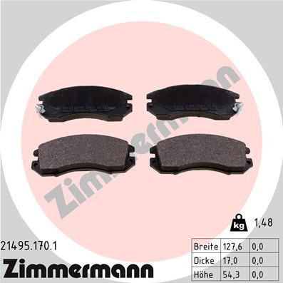 Zimmermann 21495.170.1 - Тормозные колодки, дисковые, комплект autospares.lv