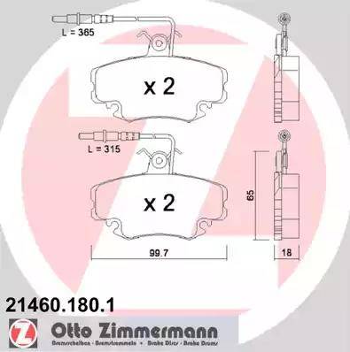 Zimmermann 21460.180.1 - Тормозные колодки, дисковые, комплект autospares.lv